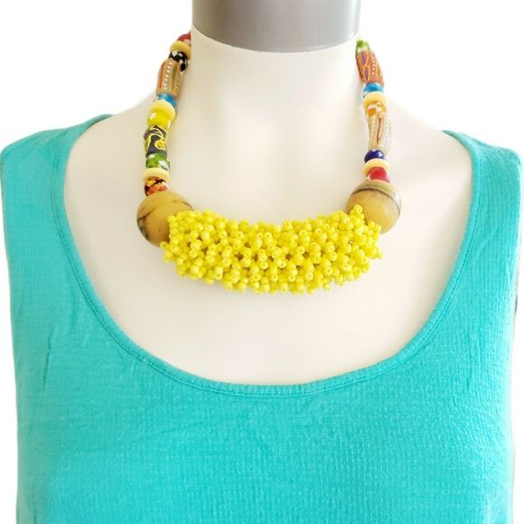 set of 3 AFRICAN handmade trade bead choker statement necklace bracelet earrings - Picture 8 of 8